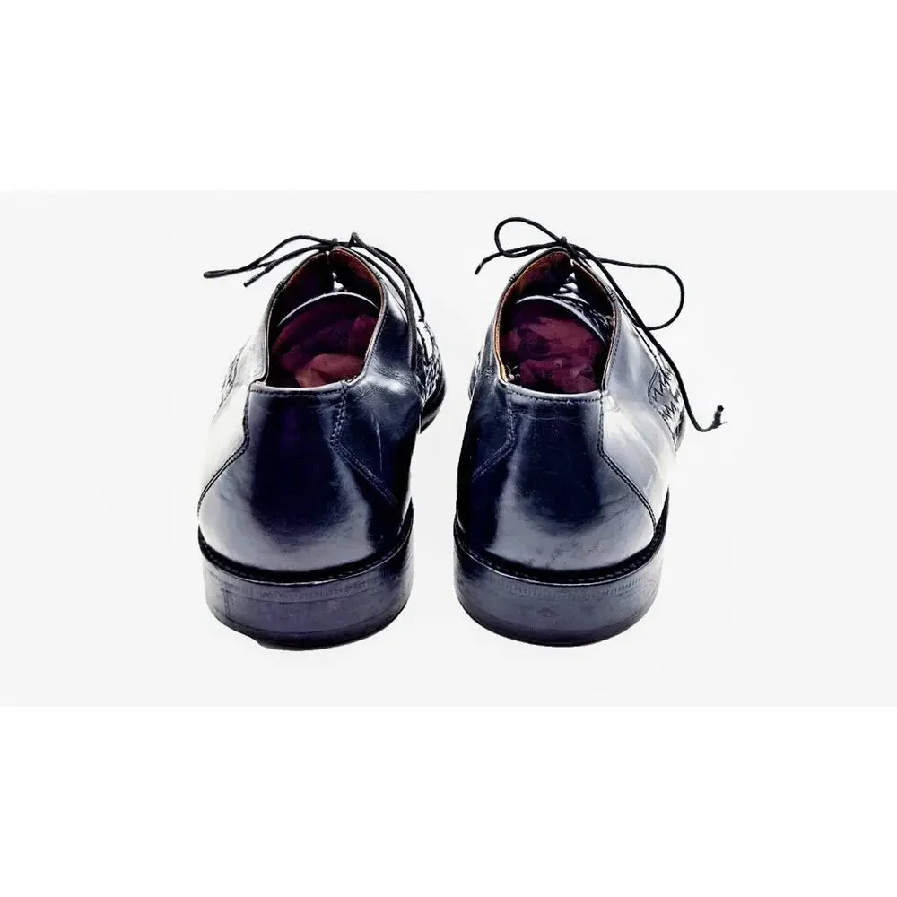 Bostonian Florentine Men's Black Woven Leather Oxford Shoes Italy Size 10 M Vtg